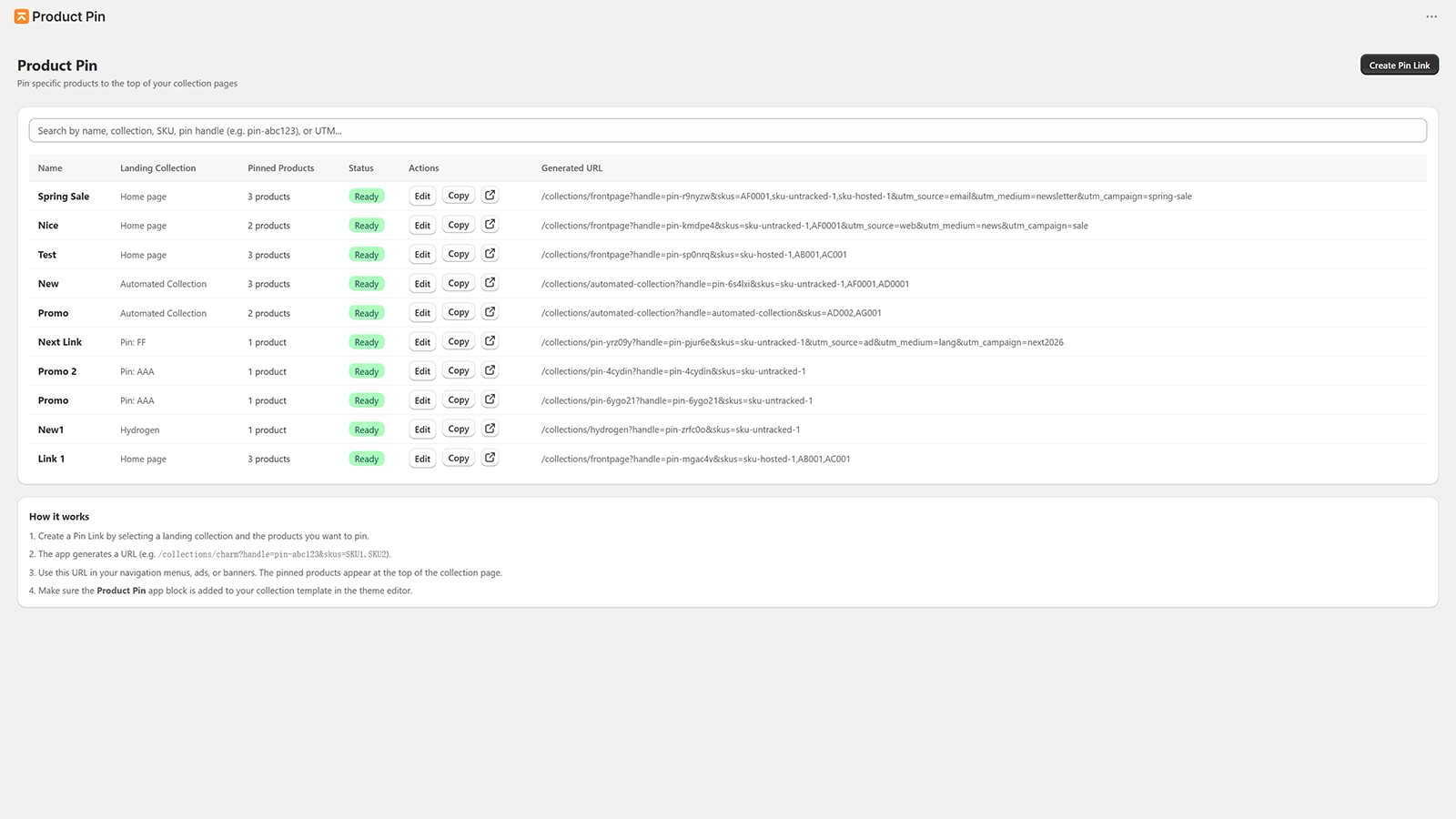 Product Pin product selection workflow